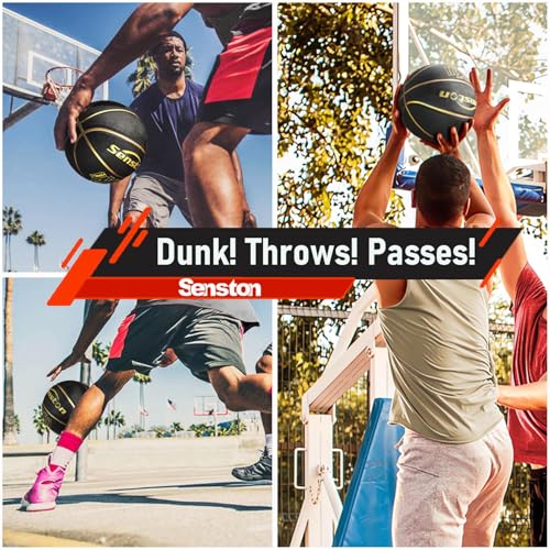Foto von Senston Basketball Größe 7, Baskettball mit Pumpe, Outdoor Basketbälle, Anti-Rutsch und Hervorragender Grip, Schwarz