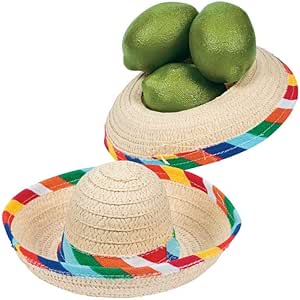 Fun Express Mini Sombrero Hats - Set of 12 - Fiesta Party and Cinco de Mayo Supplies and Decor