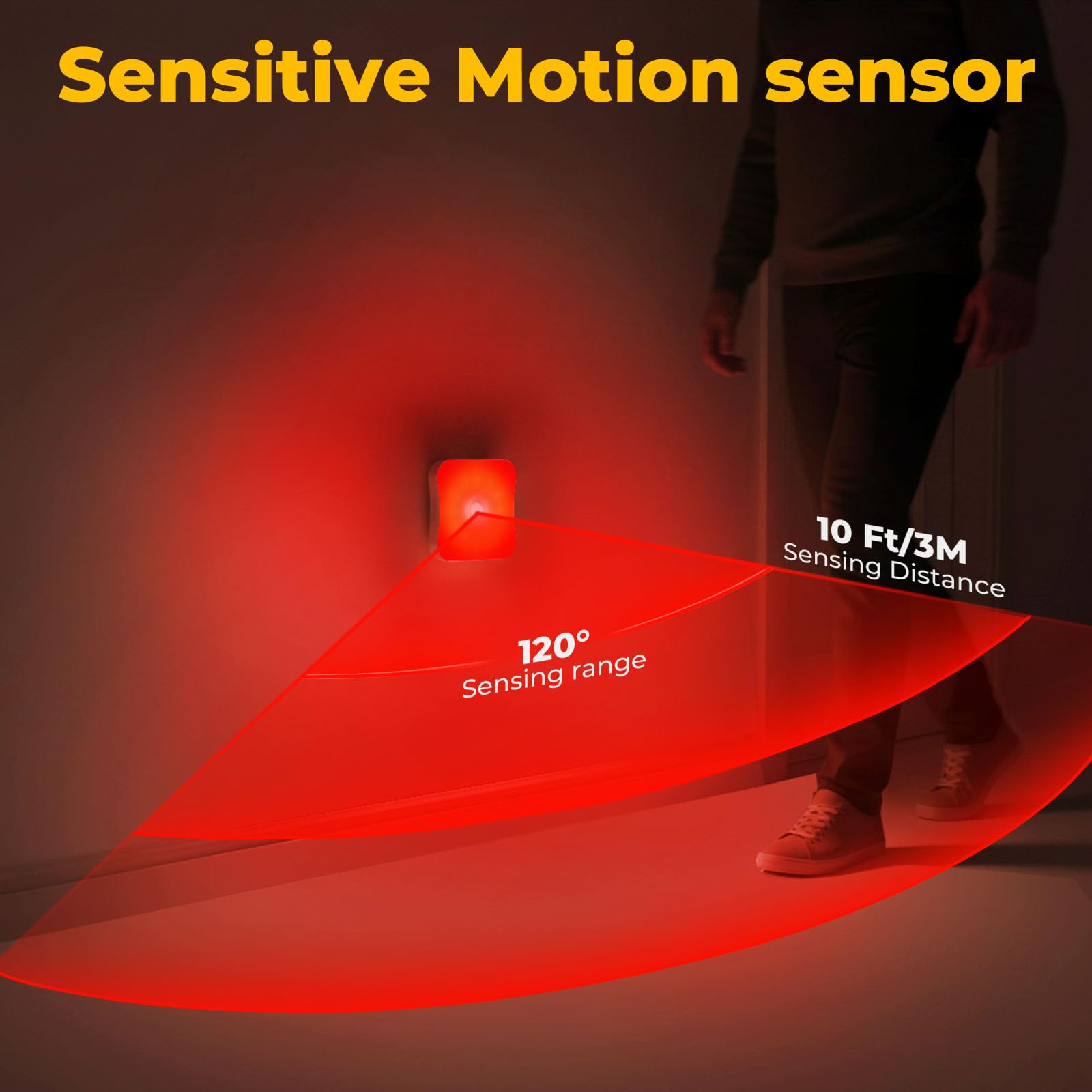 Lot de 4 veilleuses à lumière rouge avec détecteur de mouvement, lumière rouge rechargeable 670 nm pour thérapie du sommeil, salle de bain, chambre, escalier, couloir, voyage, chambre
