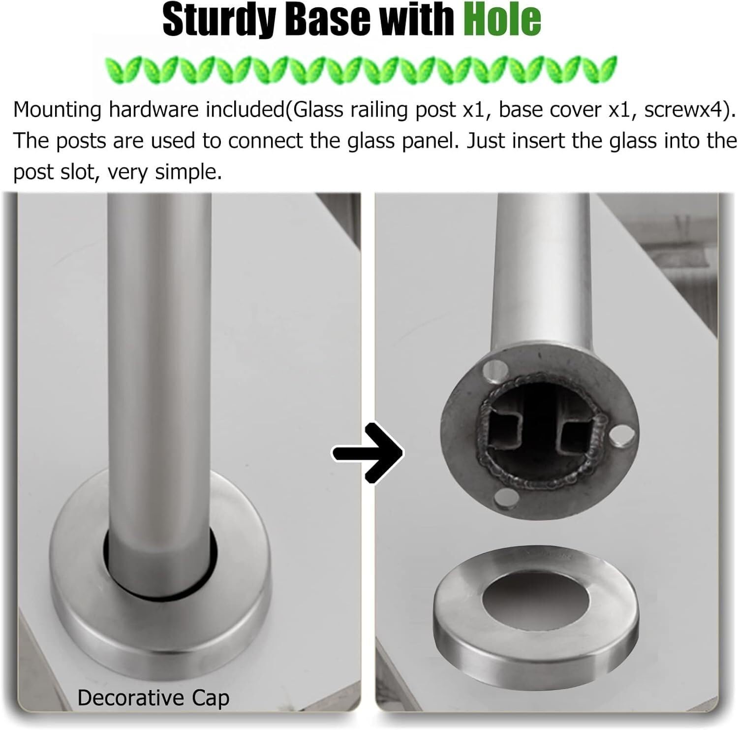 ZCX Paletto per Ringhiera Palo di recinzione in vetro for scale interne, balcone, terrazza, pannello di ringhiera in vetro in acciaio inossidabile rotondo, connettore Acciaio Inossidabile(Mid Post,95c