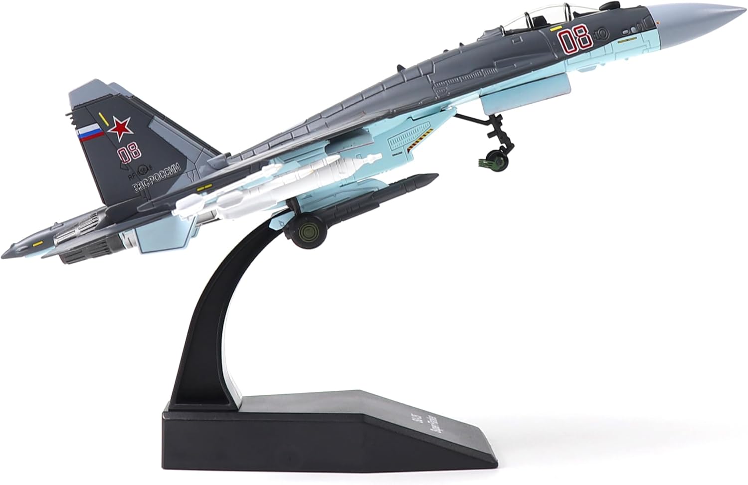 NUOTIE Sukhoi SU-35 Super Flanker 1/100 Diecast Metal Aircraft Model Kit Military Fighter Alloy Pre-Build Replica Airplane Model with Display Stand for Enthusiasts Collections or Gift