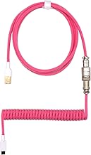 Kraken Pink Coiled Keyboard Cable - Artisan Coiled USB C Cable with Aviator Connector for Mechanical Gaming Keyboards (Pink)