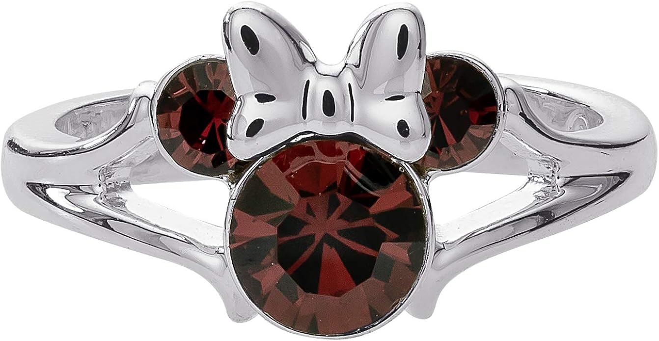 Disney Minnie Mouse Girls Jewelry, Silver Plated Crystal Head Ring, Size 4