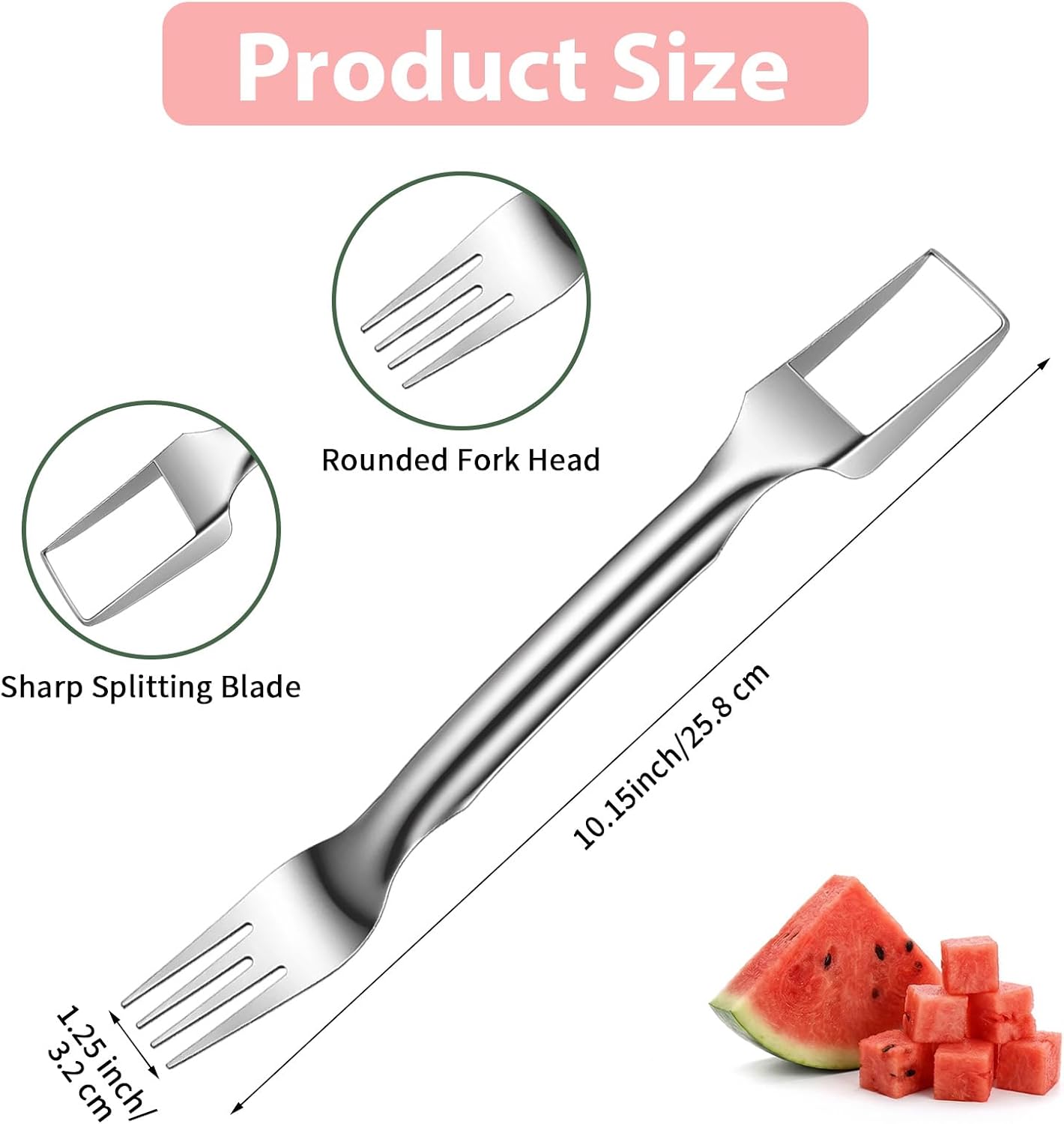 Watermelon Cutter, 2-in-1 Stainless Steel Fruit Watermelon Slicer Dual Head Watermelons Fork Slicer Tool, Summer Fruit Cutting Kitchen Gadget Portable Kitchen Tool for Home image 2