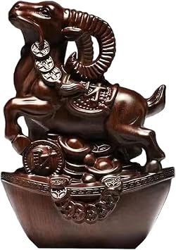 Chinese Zodiac Goat Statue Black Small Wooden Feng Shui Animal Sculpture Ornament Collectible Figurine New Year Gift Sculpture for Luck Success Wealth Home Office Decor Goat