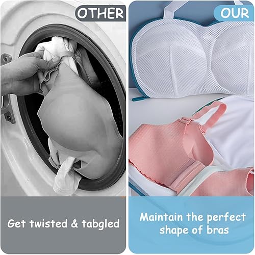 Miniatura 4 de 3 bolsas de lavado de brasieres para ropa sucia de malla para mujer, ropa interior, bolsas con asa y cremallera, bolsa de lavandería para lavadora