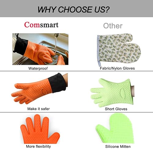 Vista 11 de Guantes de barbacoa, guantes de silicona resistentes al calor, guantes largos impermeables para horno de cocina con capa interior de algodón