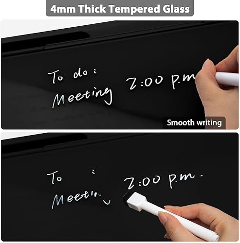 Miniatura 5 de Varhomax Pizarra blanca de cristal con almacenamiento, pequeña pizarra blanca de borrado en seco, lista de tareas, bloc de notas para oficina,