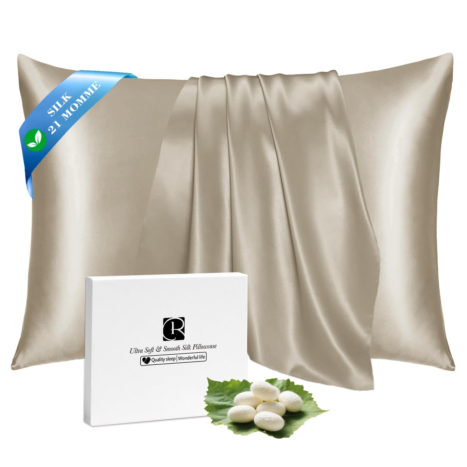 Ravmix Seidenkissenbezug 30x50 Maulbeerseide, für Haar & Haut, Taupe