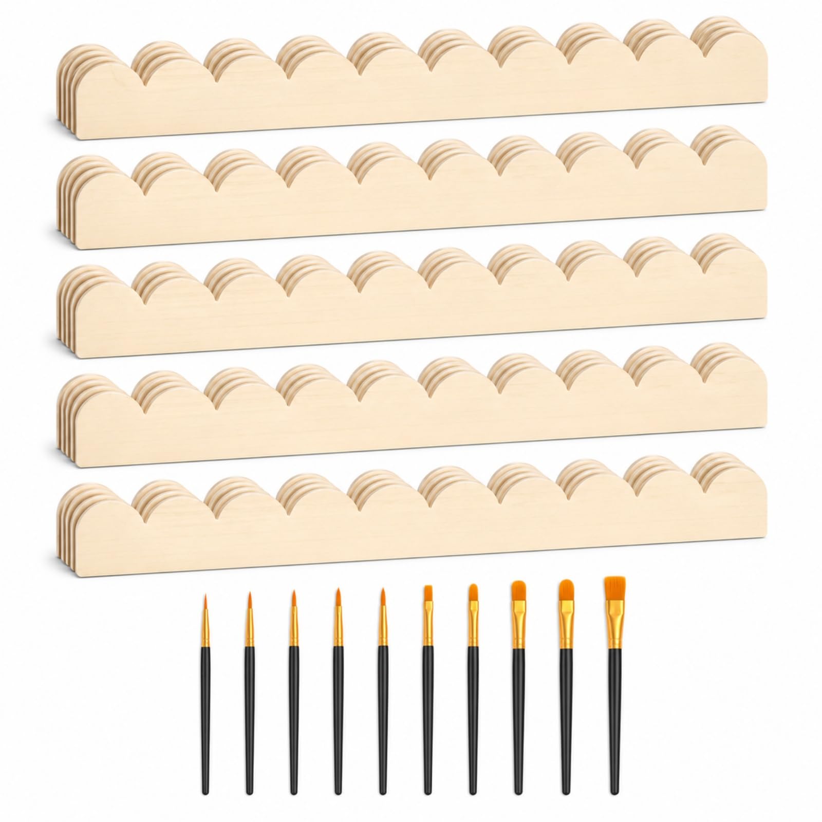 25 Pack Unfinished Scalloped Wood Trim 40x9cm for Wall Decor