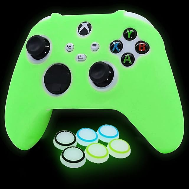 HLRAO Glow in the dark Silicone Cover Skin for Xbox Series X Controller, Anti-slip Soft Rubber Case Protector for Xbox Series S Controller with 6 Thumb Grip Caps Glow in the dark.