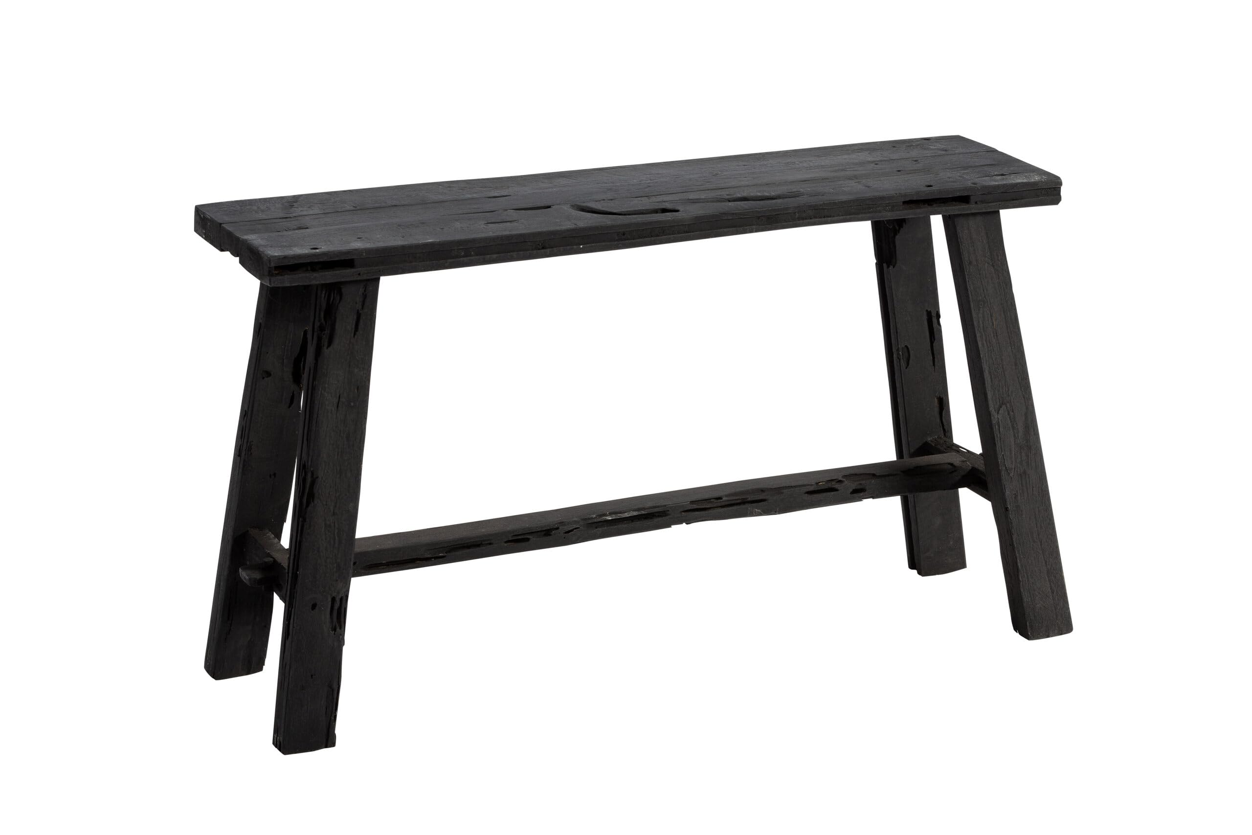 Teakholz Bank 80 cm | Schwarz | Handgefertigte Massivholzbank aus Altem Teak | Sitzbank ohne Lehne | Deko Bank für Wohnzimmer, Flur & Schlafzimmer