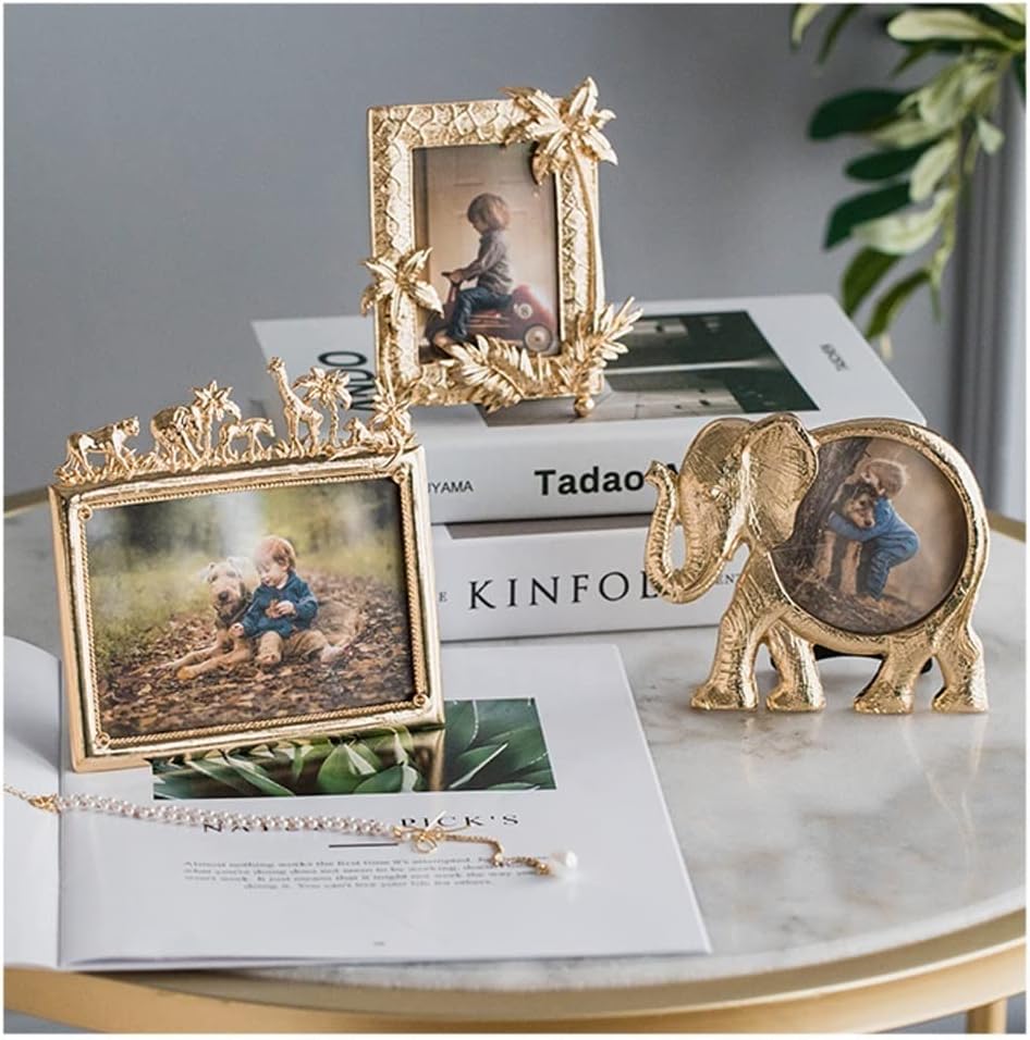 Photo Frame Luxury Retro Golden Elephant Frame Creative Animal Metal Photo Frame for Children Photo Home Decoration Decoration Gift Display Pictures(B)