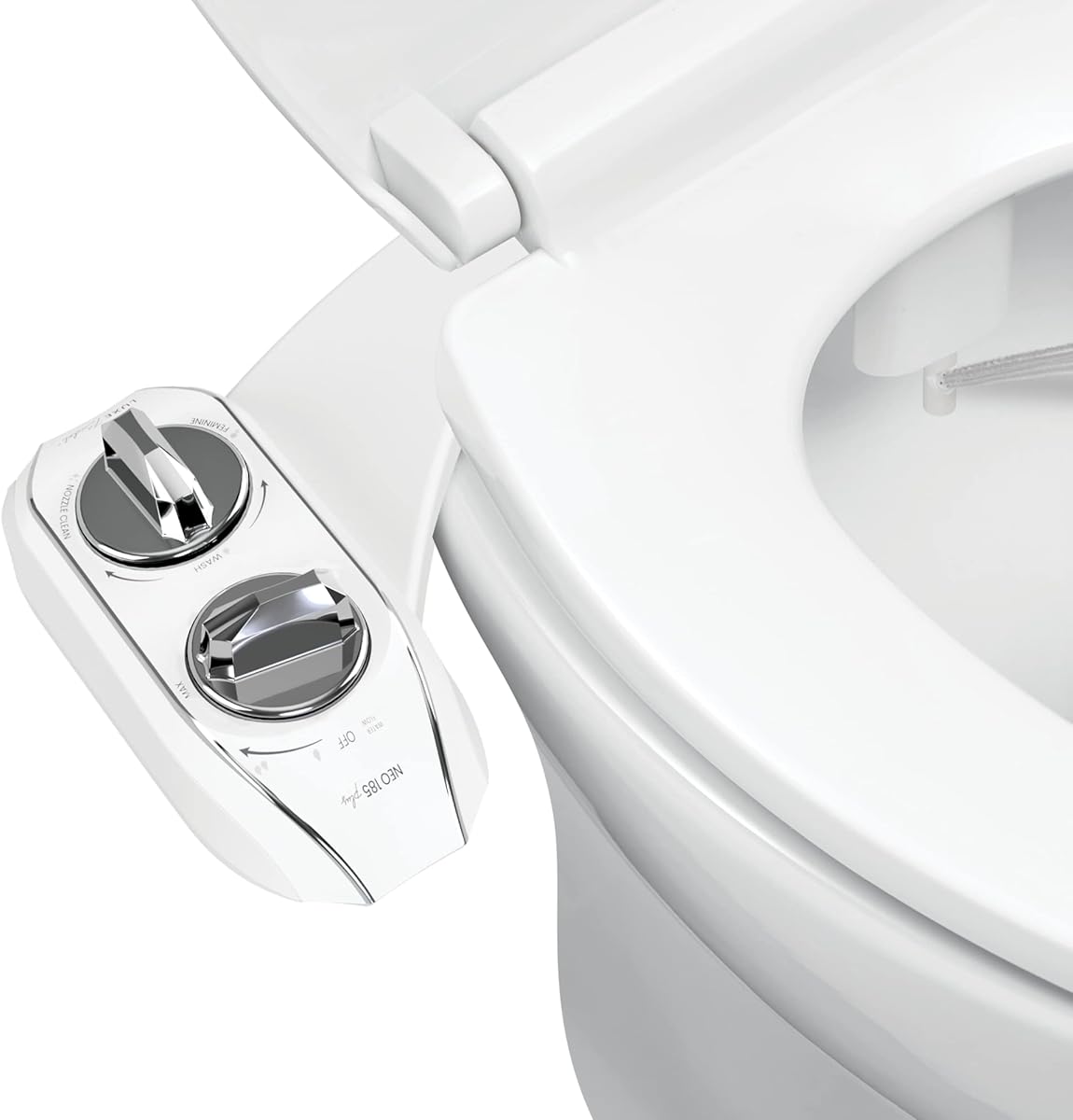 LUXE Bidet NEO 185 Plus - Patented Bidet Attachment for Toilet Seat, Innovative Hinges to Clean, Slide-in Easy Install, Advanced 360° Self-Clean, Dual Nozzles, Feminine & Rear Wash (Chrome)