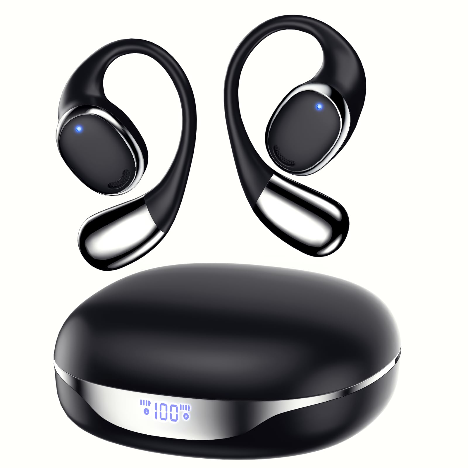 Auriculares abiertos inalámbricos 5.3 Bluetooth con pantalla LED IP55 impermeables, auriculares inalámbricos con control táctil para correr, ciclismo, senderismo, gimnasio