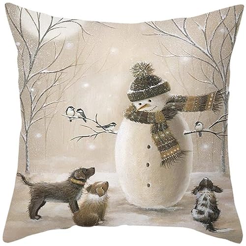 Chenlane Silk Pillow Cover Decorative Cushion For Couch Snowman, Set Covers Sectional Sofa Luxury Home Decor 50x50 cm, 1Pcs