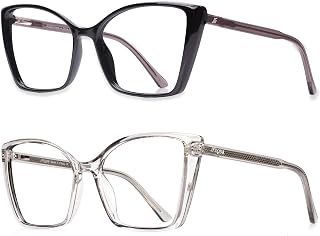 2 Pack Blue Light Blocking Glasses for Women, Oversized Trendy Cat Eye Computer Gaming Glasses Anti Glare & UV Glare RF6204 (Black + Clear Grey Cateye Frame)