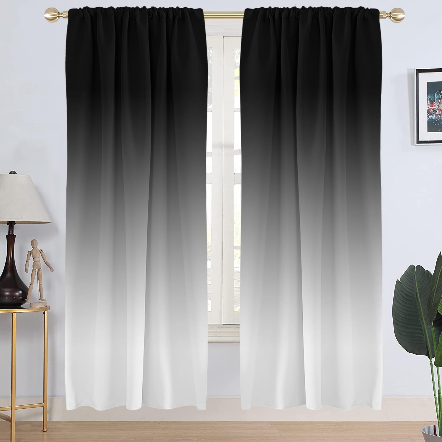 AAtter Black and Grey Window Curtain Gray White Silver Ombre Dark Greyish Gradient Simple Aesthetic Art Artistic Trendy Living Room Bedroom Window Drapes Treatment Fabric 1 Pair?42" W x 84" L, Modern