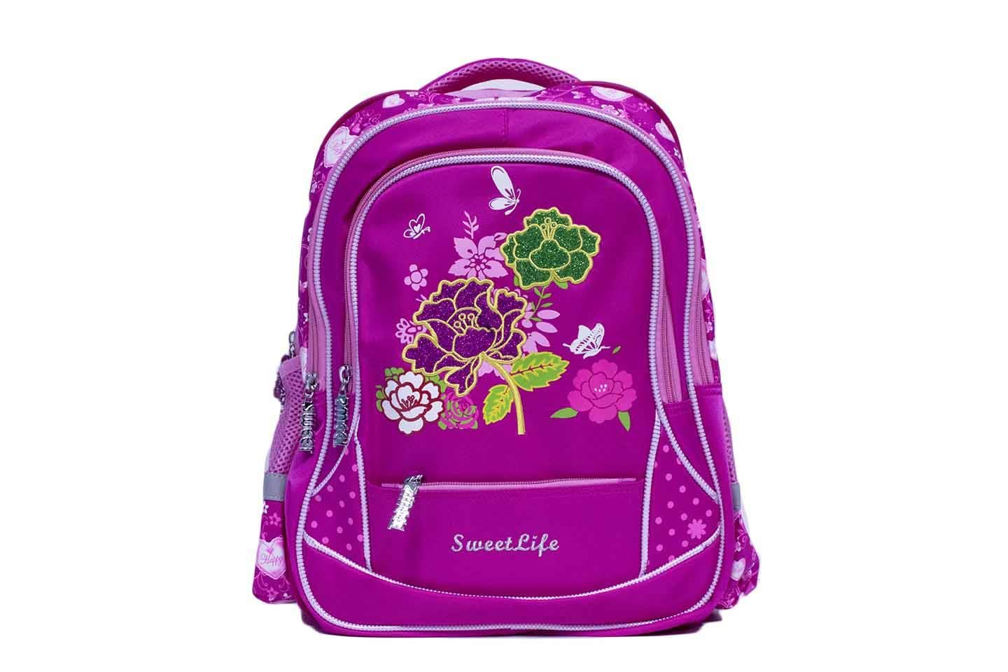 Girls Flower Design backpack school bag-PInk