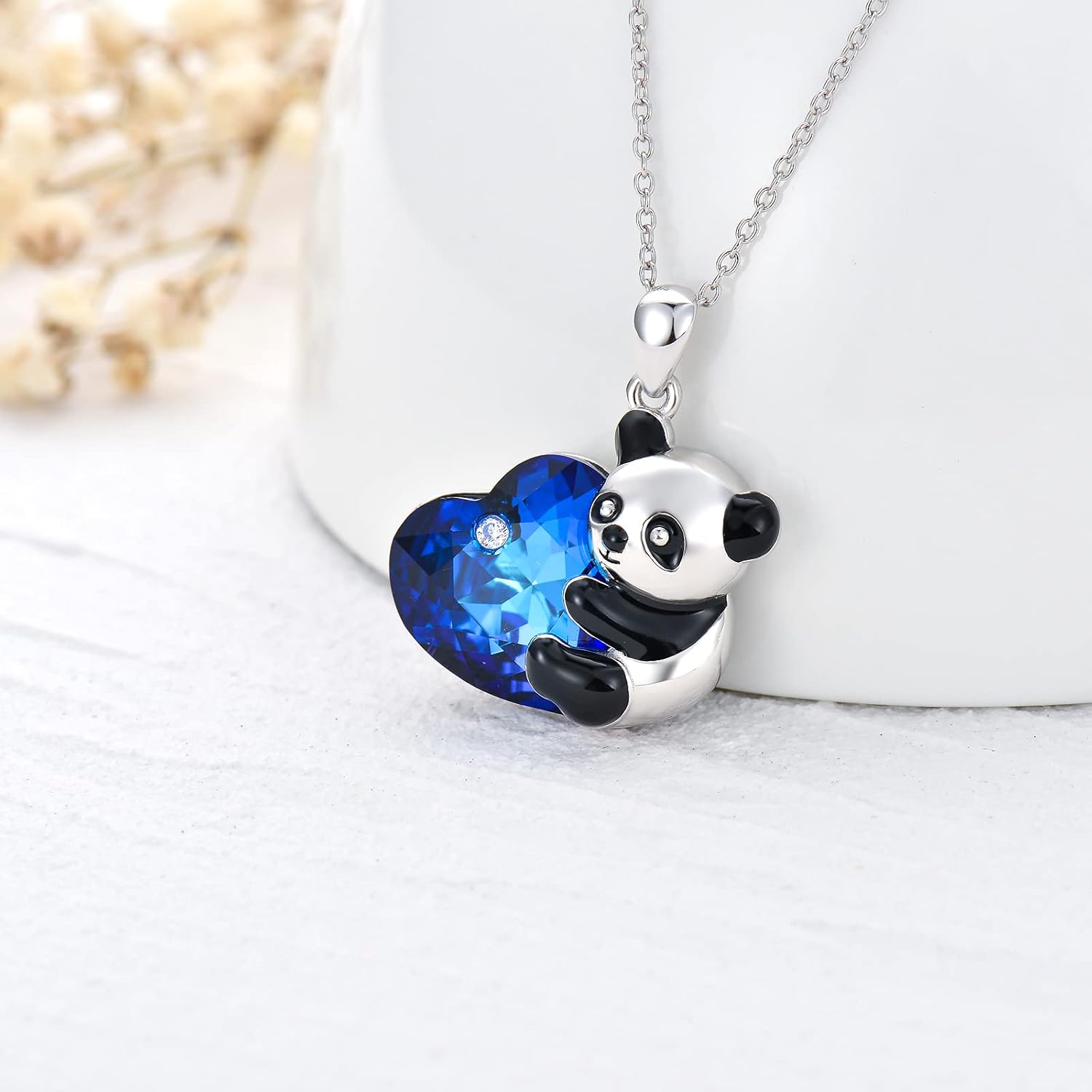AOBOCO 925 Sterling Silver Cute Panda/Dog/Fox Pendant Necklace with Heart Crystal from Austria, Christmas Animal Jewelry Gifts for Women - Image 4