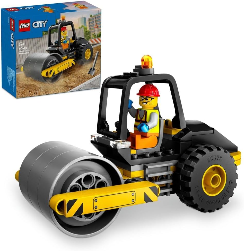 City Construction Steamroller, Vehicle Toy for Boys, Girls & Kids aged 5 Plus Years Old, Model Truck Building Set with a Worker Minifigure, Engineering Toys, Small Birthday Gift Idea 60401