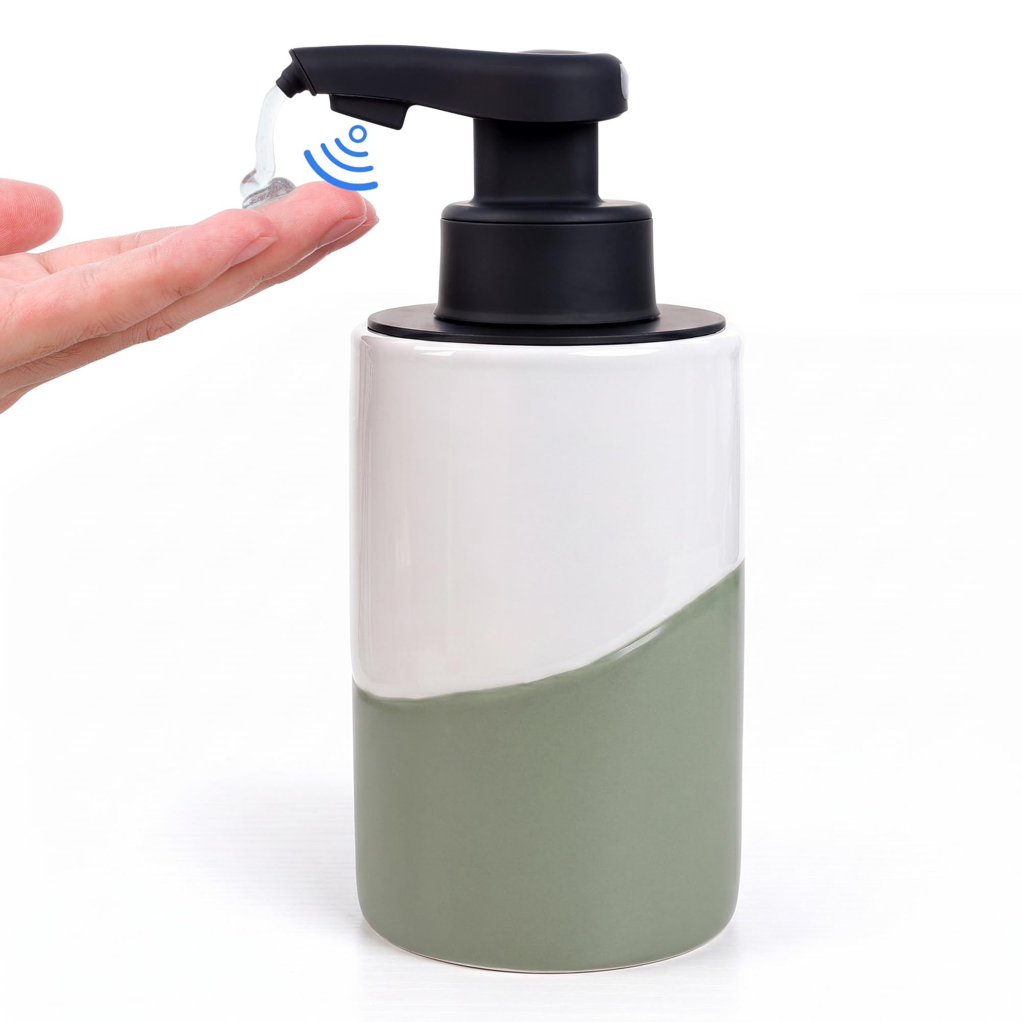 BosilunLife Dispenser automatico di sapone in ceramica a mano libera con pompa impermeabile ricaricabile Smart Electric Lotion Soap Dispenser Touchless Dispenser di sapone per piatti (bianco-verde,