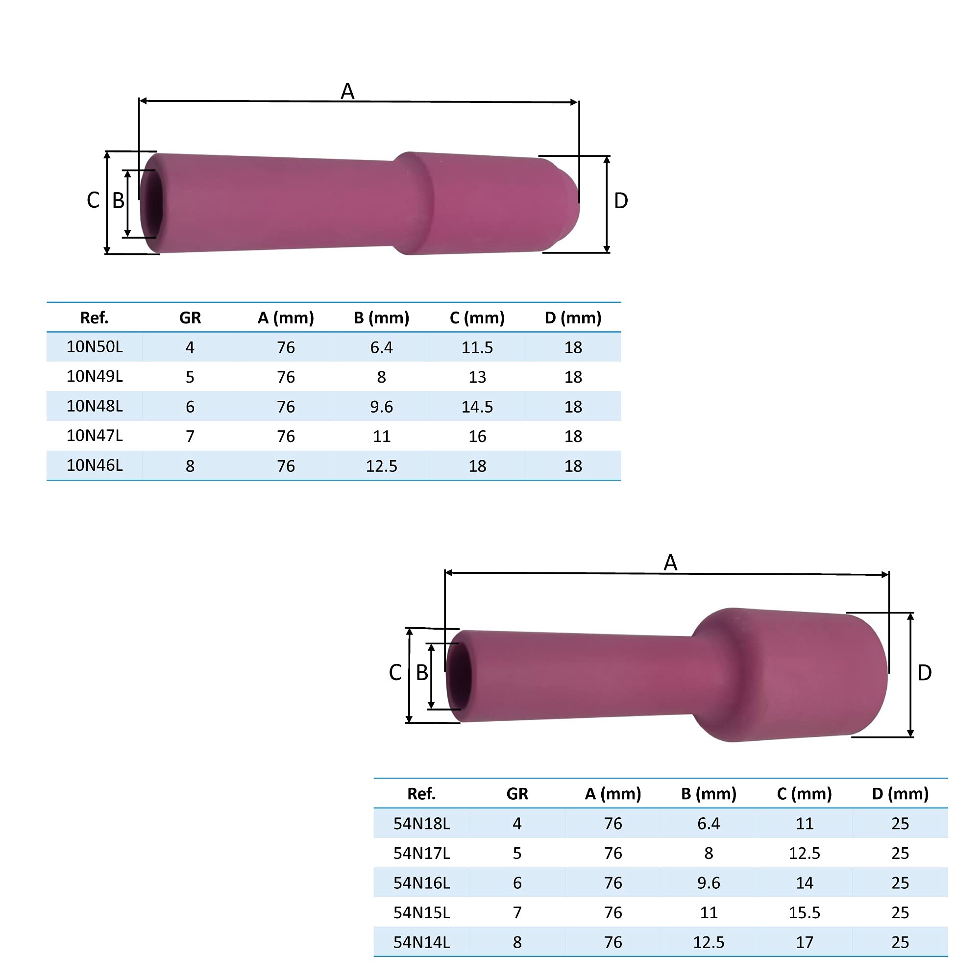 ELCAN Consumibles y accesorios profesionales para antorcha soldadura TIG serie WP 17 18 26 con toberas cerámicas, boquillas, difusores, tapones y porta-tungstenos. 66 piezas