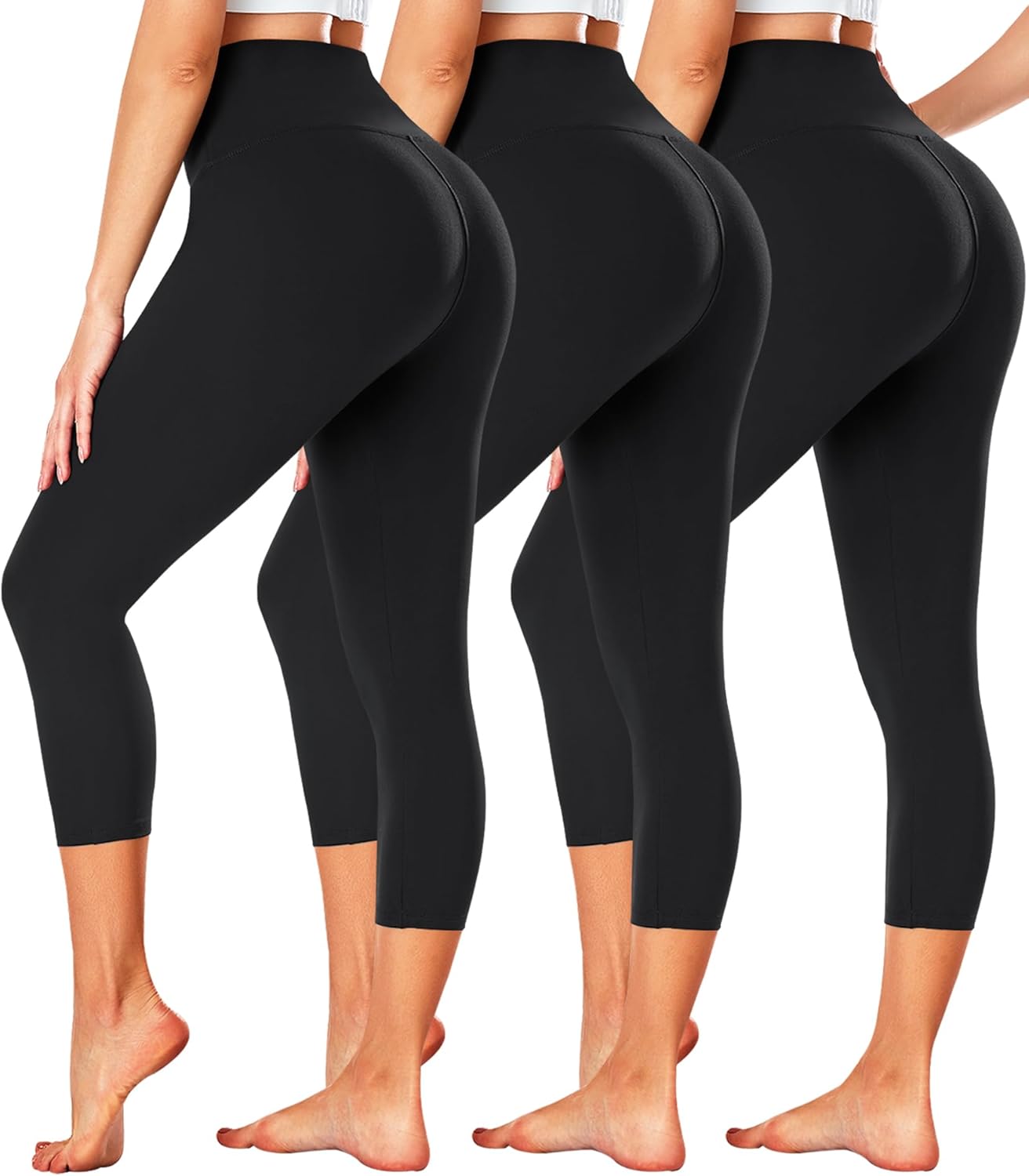 FULLSOFT 3 Pack Capri Leggings for Women – High Waisted Tummy Control Black Workout Yoga Pants
