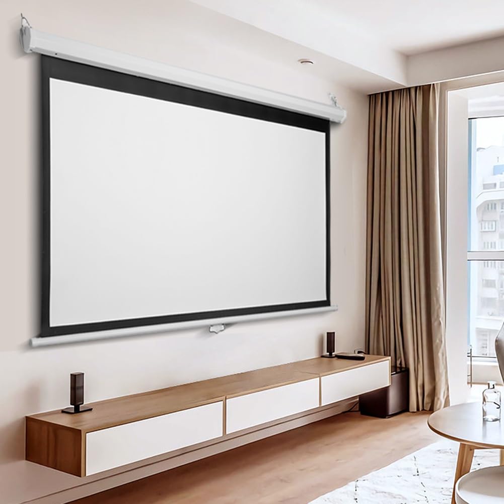 60 72 84 pollici Schermo per Proiettore HD Scomparsa Manuale, Telo Cinematografico Montato a Parete e Soffitto con Blocco Automatico per Casa(60"(4:3))