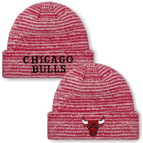 FOCO NBA Adult Official Marled Cold Weather Cuffed Knit Beanie in Clear Holiday Ball Ornament (US, Alpha, One Size, Chicago Bulls - Red, Chicago Bulls)