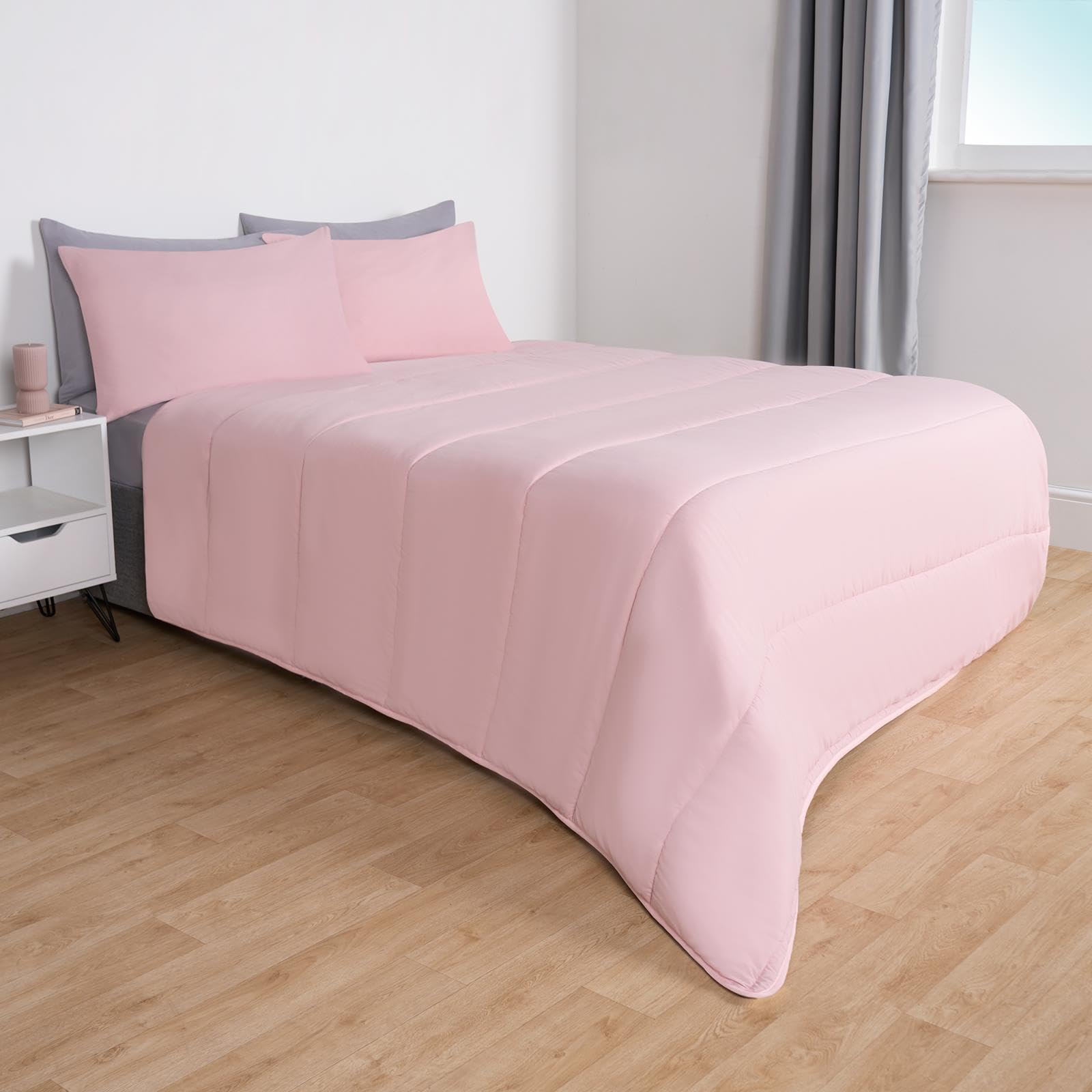 OHS Super King Coverless Duvet, 10.5 Tog Duvet & Pillowcases - Blush/Grey