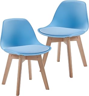 [en.casa] Set de 2 Sillas para Niños Acolchados Juego de 2 Asientos Infantiles Respaldo Ergonómico Habitación Infantil Plástico Haya Polipiel 56 x 38 x 33 cm - Azul Celeste