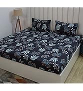 RD TREND Glace Cotton Printed Fitted All Round Elastic Double Bedsheet with 2 Pillow Covers | 210...