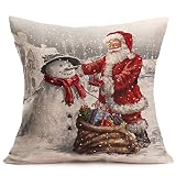 DEELIN Housse De Coussin Décoration De Maison De Noël Taie d'oreiller Carré 45CM × 45CM Chaise Canapé Coussin Taie d'oreiller en Coton Lin Housse de Coussin Imprimée Motif Père Noël