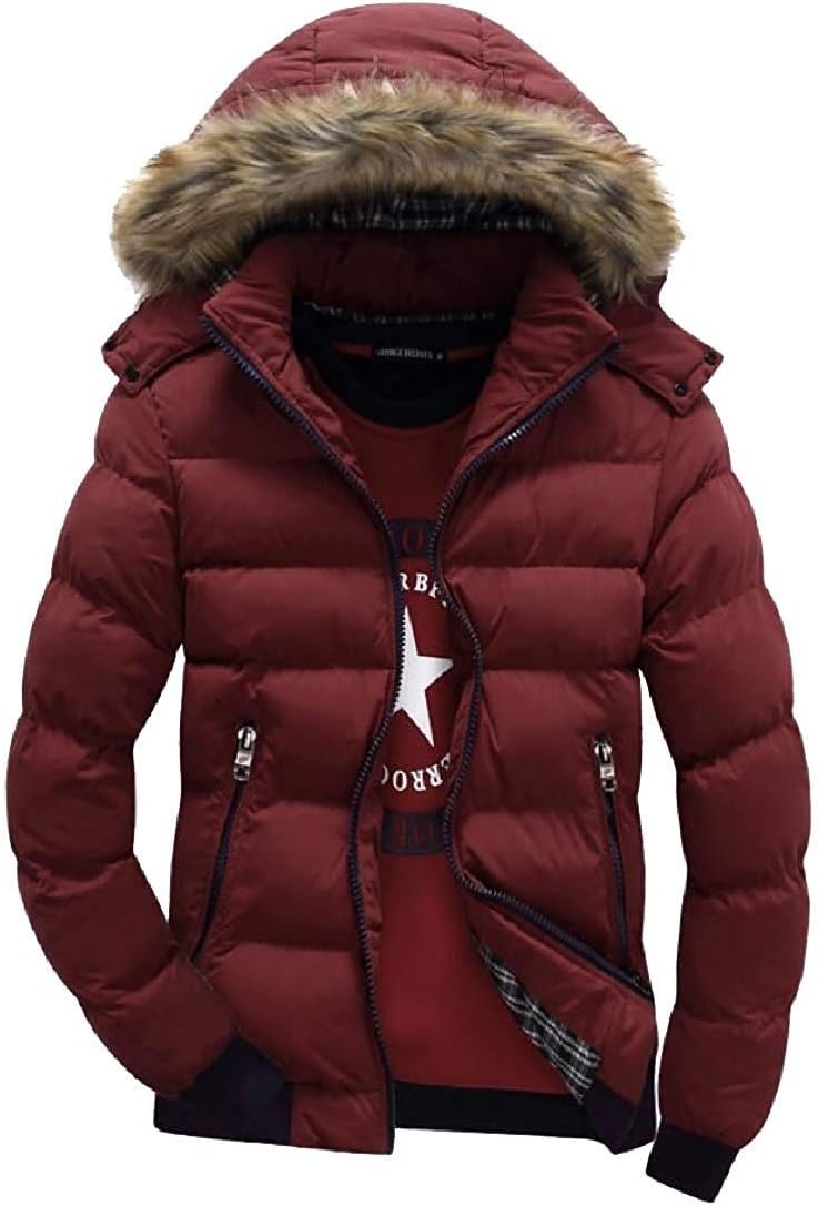 Dfdhgjkd Mens Winter CottonPadded Snow Puffer Coats Fur Thick Quilted