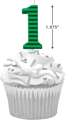 Miniatura 2 de Papyrus Paquete de velas de cumpleaños con números, rayas verdes (10 unidades)