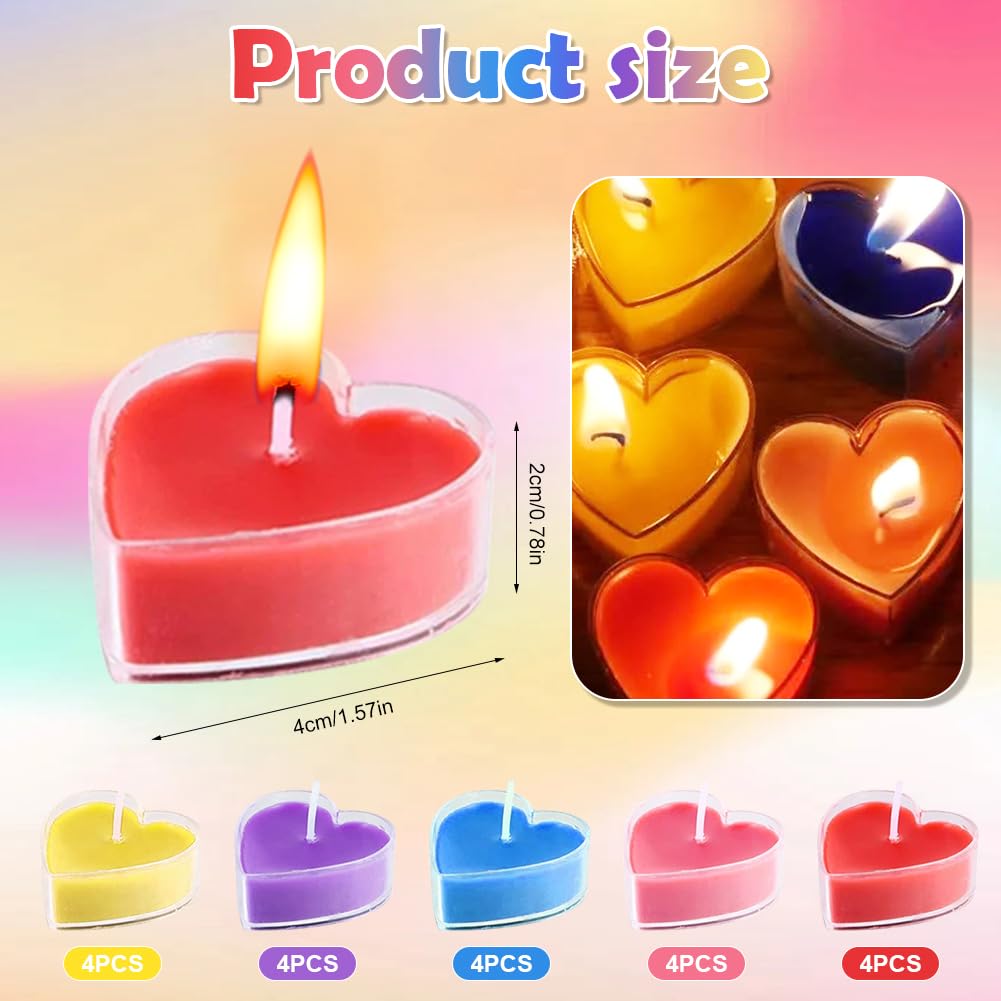 20 sztuk świeczek tea light w kształcie serca kolorowe, romantyczne świece w kształcie serca, romantyczne świeczki tea light w kształcie serca, świece walentynkowe w kształcie serca na oświadczyny