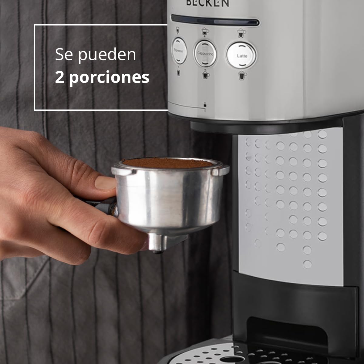 Wielofunkcyjny ekspres do kawy - ciśnienie 15 barów - idealny do kawy, latte i Capuccino - Zbiornik na mleko 700 ml - wyjmowany zbiornik na wodę 1,2 l - przygotowuje 2 filiżanki - Wykończenie: stal
