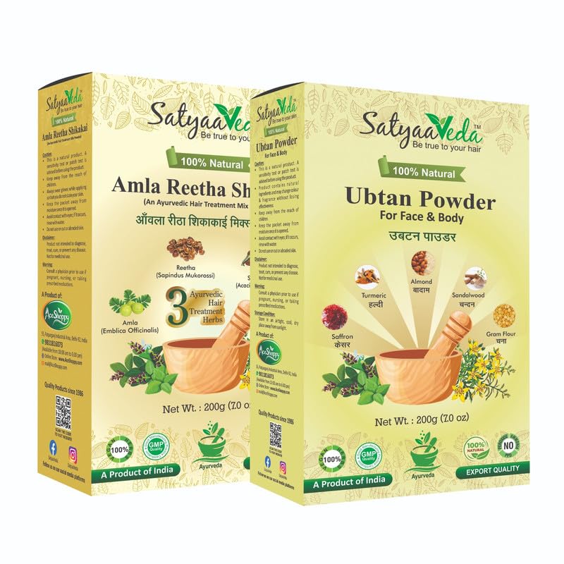 SatyaaVeda Natural 400 Gram Combo of Amla Ritha Shikakai Mix Hair Spa for Hair strengthening Paired with UBTAN Powder Blended with Saffron,Turmeric,Almond,and Sandalwood-picture-39