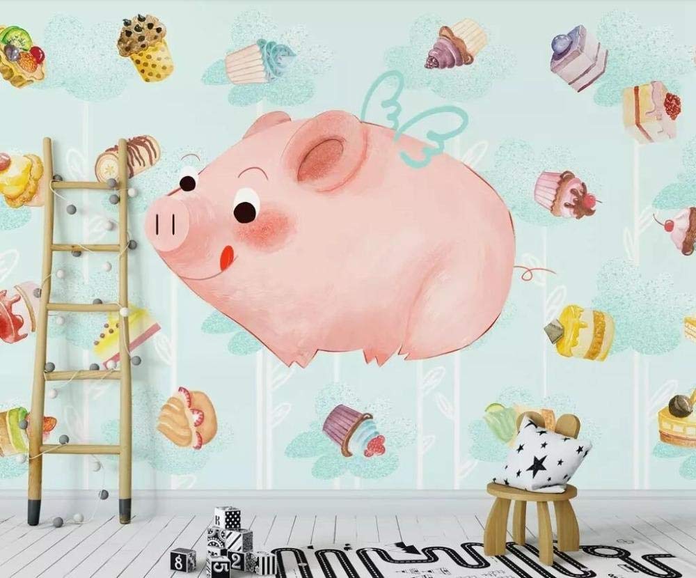 Papier peint chambre enfant cochon 3d grand format 250x175 cm pour salon