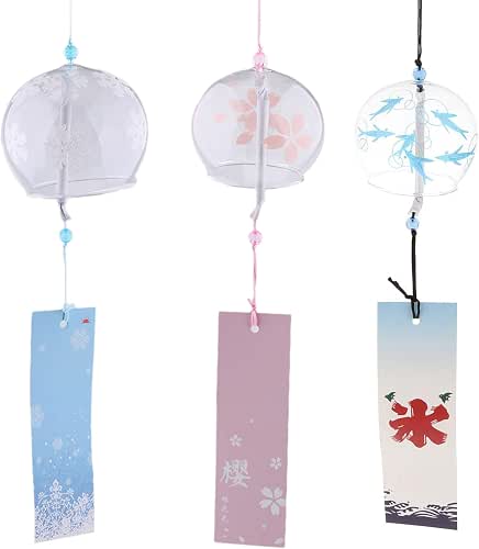 Japanese Wind Chimes, Set of 3 Glass Windchime Wind Bells
