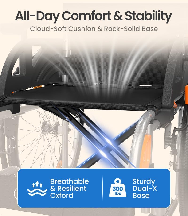 VOCIC Ultra Lightweight Foldable Wheelchair for Adults 23lb Frame Portable Self-Propelled Wheelchairs for Seniors with Quick Release Wheels, Swing-Away Footrests,Flip-Back Arm, 300 lbs — view 6