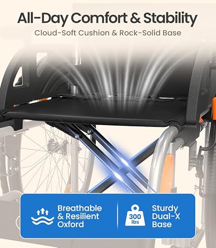 VOCIC Ultra Lightweight Wheelchair for Adults, 23lb Frame Portable Foldable Self-Propelled Wheelchairs for Seniors with Quick Release Wheels, Swing-Away Footrests,Flip-Back Arm, 300 lbs Black