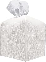 Carrotez PU Leather Tissue Box Cover - Modern White Square Holder for Bathroom Vanity, Nightstand, Desk & Car 5x5x5 Inch