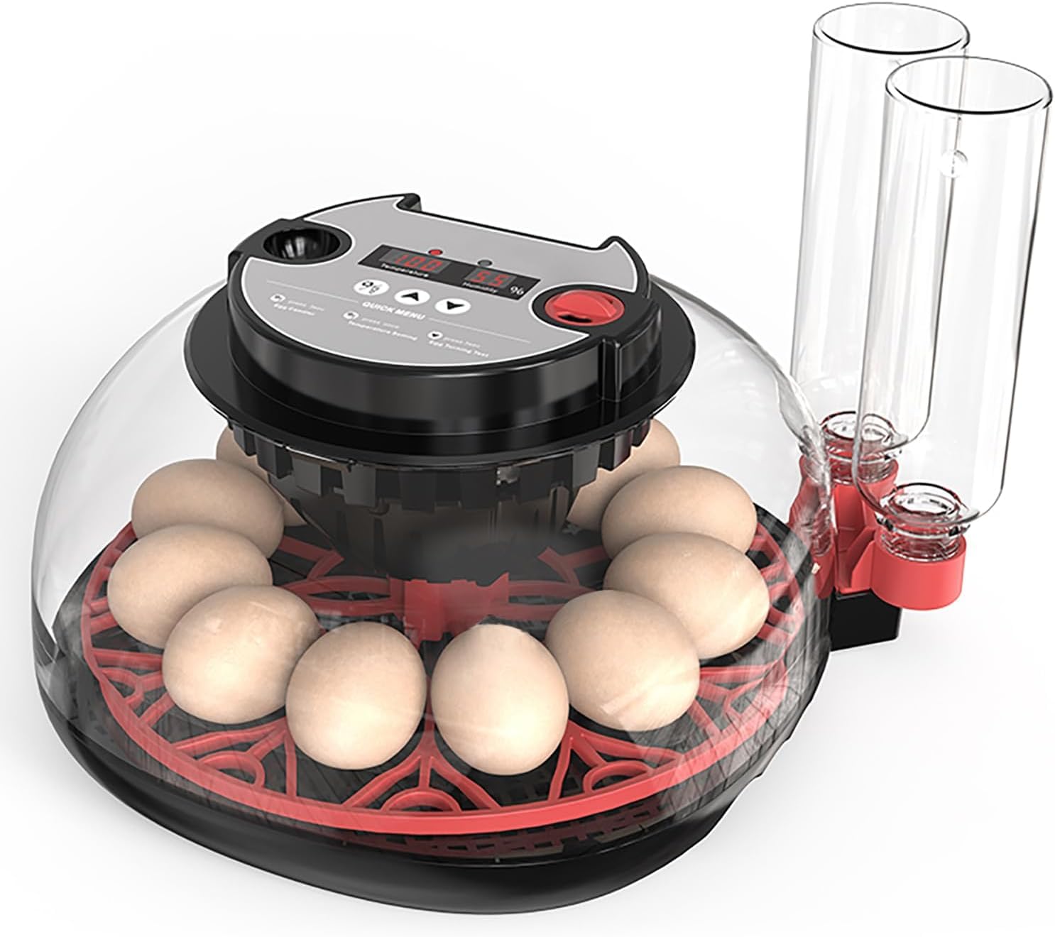 Incubadora de huevos totalmente automática para 12 huevos con suministro de agua, espátula automática y control de temperatura, incubadora de humedad para pollos, codornices, patos
