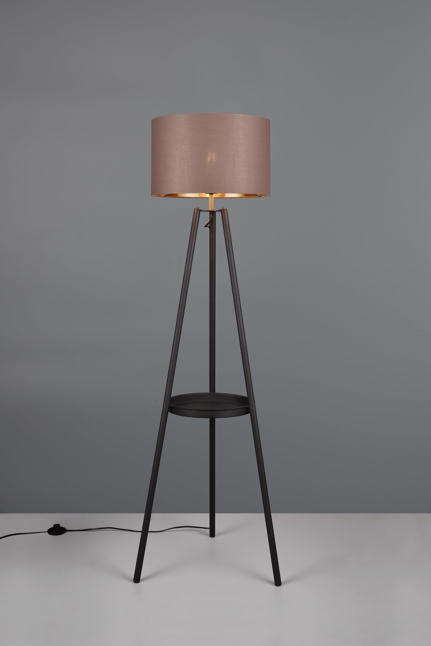 Reality Leuchten Stehleuchte Colette R41561032, Metall Schwarz Matt, Schirm Stoff Taupe/Goldfarbig, exkl. 1x E27