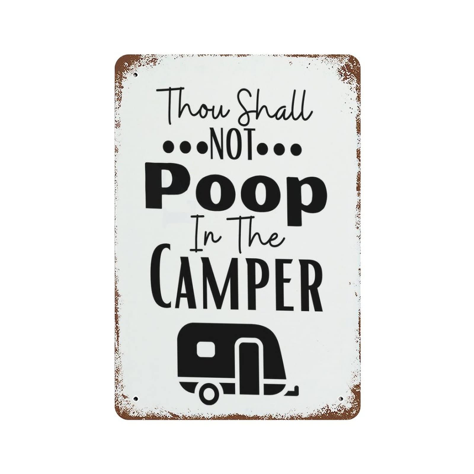peiyeety Vintage Metal Tin Sign Thou ShallPoop in The Camper Funny Bathroom Wall Decor Sign Unisex Bathroom Retro for Bath Bedroom Dress Room Decor Printing Toilet Tin Signs 8X12 Inch