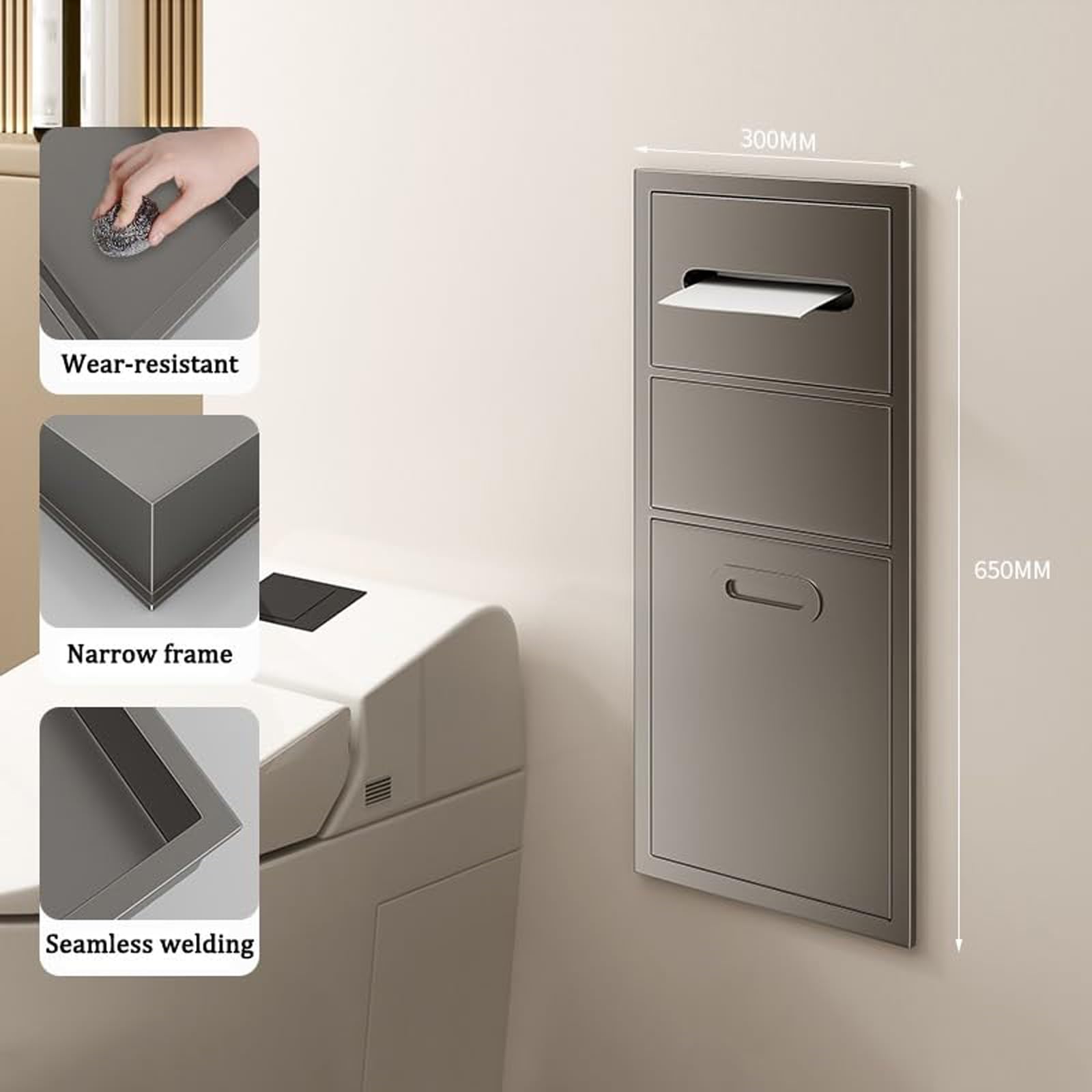 Asciugamani Dispenser di asciugamani di carta da incasso con cestino staccabile Dispenser di asciugamani incorporato in acciaio inossidabile Contenitore per rifiuti Nicchia da bagno per ufficio Cucina