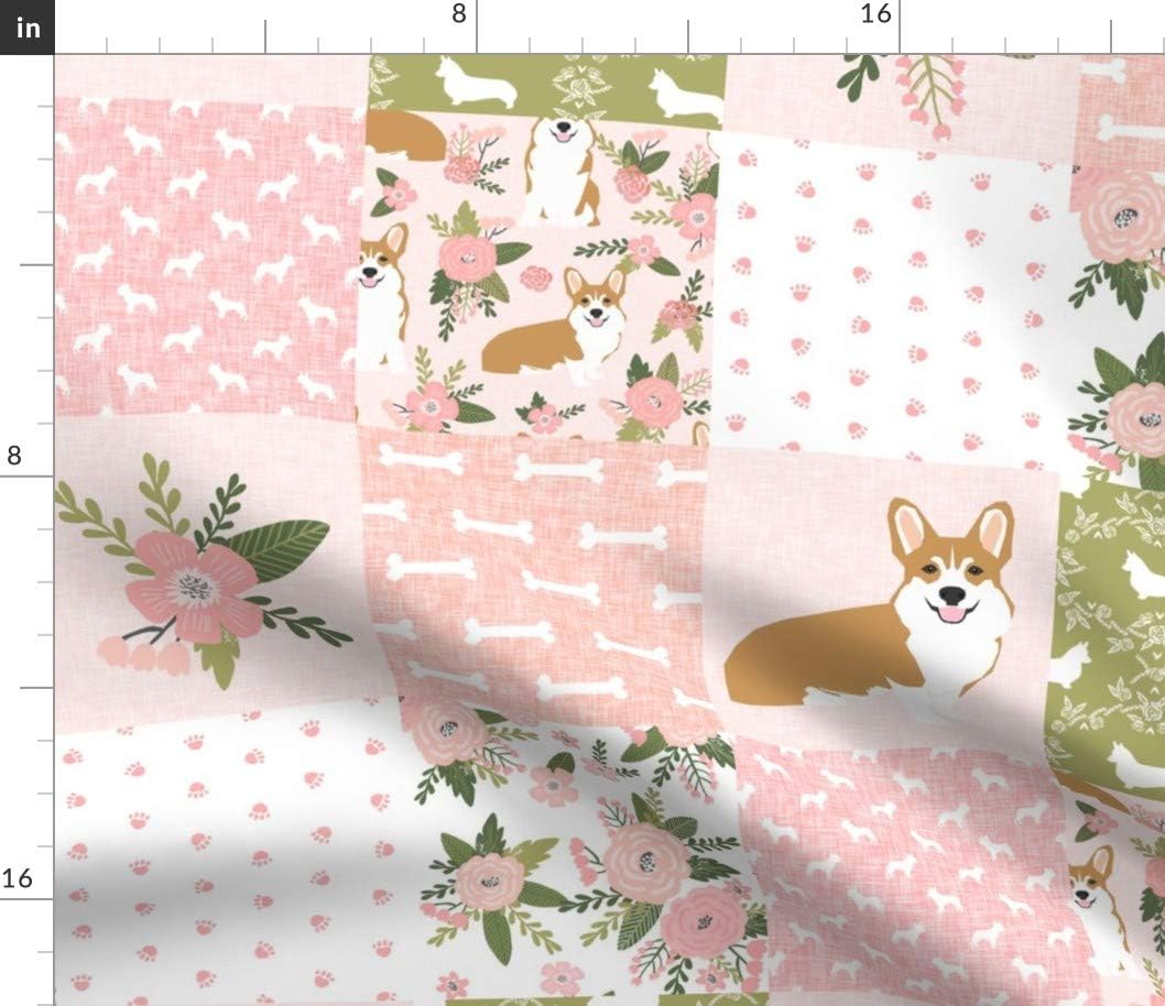 Spoonflower Fabric - Corgi Cheater Quilt Coordinates Dog Breed Florals Floral Corgis Printed on Cotton Poplin Fabric by The Yard - Sewing Shirting Quilting Dresses Apparel Crafts