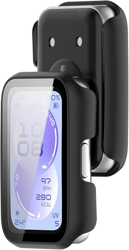 Compatible con Huawei Band 11/11 NFC Smartwatch Funda protectora de PC de cobertura completa con protector de pantalla táctil de vidrio templado Accesorios para Smartwatch (negro mate)